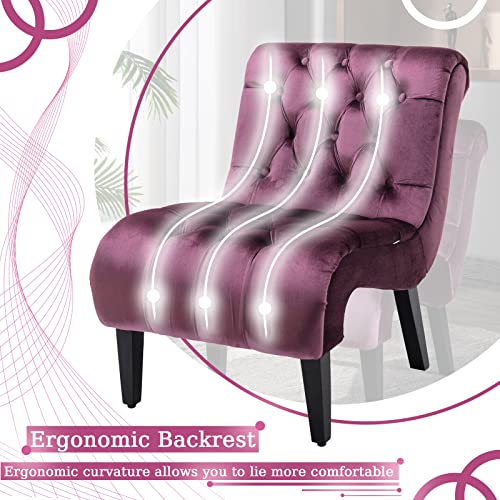 Velvet Armless Accent Chair, Purple, Durable, Adjustable, Stylish | Modern Small Lounger for Living Room, Upholstered Reading Chaise Lounge with Solid Rubber Wood Legs, Purple - color: Purple, size: Set of 2