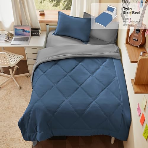 Joiedomi Twin Comforter Set with Sheets Navy Blue, 5 Pieces Twin Bedding Sets with 1 Down Alternative Comforter, 1 Flat Sheet, 1 Fitted Sheet, 1 Pillowcase and 1 Pillow Sham, Bed in a Bag All Seasons - color: Navy Blue, size: Twin