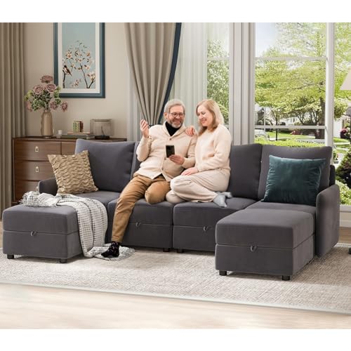 COMHOMA Convertible Sectional Sofa Couch Free Combination L/U Shaped Sofa with High Density Memory Foam Modular Oversized Cloud Couch for Living Room, Apartment and Small Space 6 Seaters - size: 4+2M