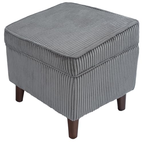 Storage Ottoman with Adjustable Lid, Corduroy Foot Rest | Soft Step Stool, Footrest and Seat, Big Ottoman for Living Room, Bedroom, Dorm, Light Gray - color: Light Gray