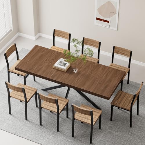 Extendable Dining Room Table for 4 6 8,55"-70" Kitchen Table Leaf,Walnut | Expandable Rectangle Dining Table,Wood Dining Table w/ Hidden Leaf & Storage, Space Saving, Kitchen Dining Living Room,Modern - color: Removable Leaf 55"-71" Walnut