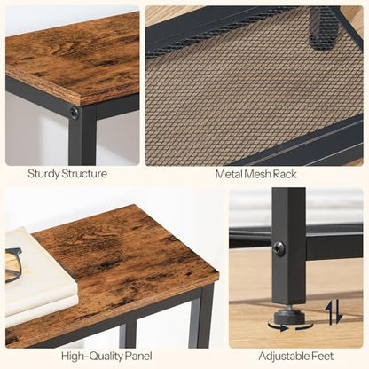 HOOBRO Narrow Console Table, Sofa Table, 44.9" Skinny Entryway Table, Long Behind Couch Table with Storage Shelves, for Living Room, Foyer, Hallway, Rustic Brown and Black BF86XG01 - color: Rustic Brown + Black