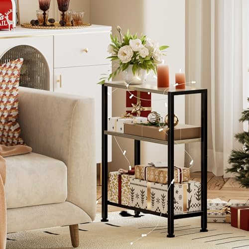 Narrow Side Table for Small Space, 2-Tier Small End Table with Shelf Holder, Slim Nightstand, Skinny Snack Couch Table in Living Room, Bedroom, Study, Kitchen and Balcony (Greige) - color: Greige