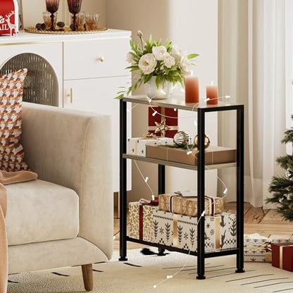 Narrow Side Table for Small Space, 2-Tier Small End Table with Shelf Holder, Slim Nightstand, Skinny Snack Couch Table in Living Room, Bedroom, Study, Kitchen and Balcony (Greige) - color: Greige