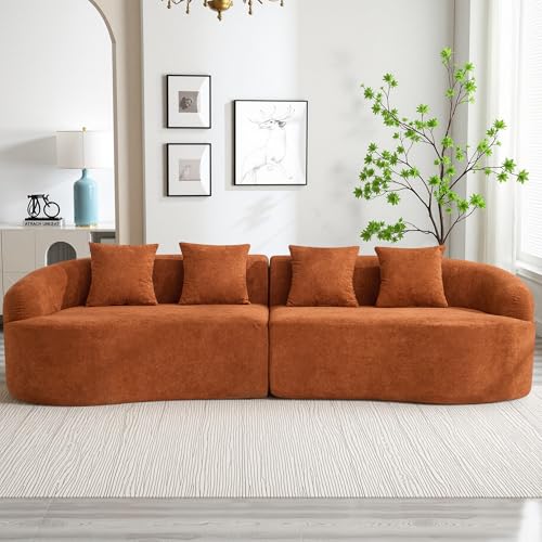 110" Boneless 4 Seater Sofa Couch, Modern Oversized Curved Cloud Sofa, Chenille 4-Seater Deep Seat Sectional Couches for Living Room, No Assembly, Orange - color: Orange, size: 4-Seater Sofa
