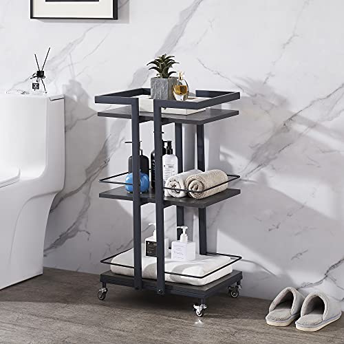 BarberPub 3-Tier Metal Rolling Salon Trolley Cart on Wheels, Grey 2033 - color: Grey