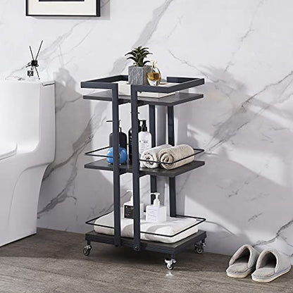 BarberPub 3-Tier Metal Rolling Salon Trolley Cart on Wheels, Grey 2033 - color: Grey