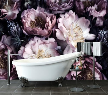 XMPMBM-Peel and Stick Purple Peony Floral Wallpaper Black Flower wall Mural | Thick and tear-resistant,Will not be damaged during repositioning,Living Room Bathroom,Bedroom wallpaper.M-118"X85" - color: M03, size: 118"x85"
