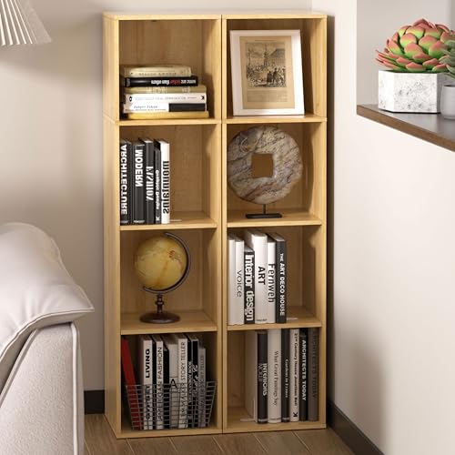 4 Cube Storage Organizer, 4 Tier Cube Low Bookcase Freestanding Storage Display Organizer, Four-Cubes Open Shelf Bookshelf for Home Office (Oak, 4-Cube) - color: Oak, size: 4-Cube