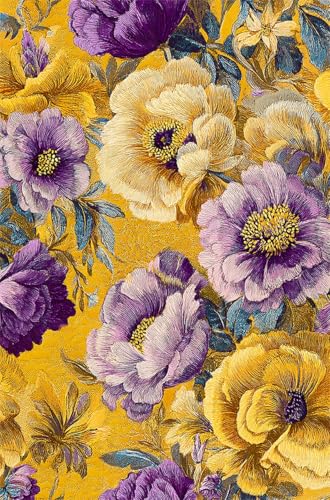 Yellow Purple Vintage Peony Floral Peel and Stick Wallpaper Wall Decor Self Adhesive Wall Paper Stick on Easy Peel Off Contact for Renter Apartment - color: Yellow/Purple, size: 17.7" x 118"
