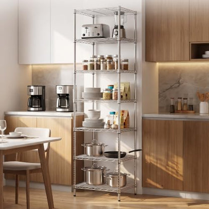 Finnhomy Heavy Duty 7 Tier Wire Shelving, 18x18x72 inches 7 Shelves Storage Rack with Thicken Steel Tube, Pantry Shelves for Storage, Adjustable Metal Shelving Unit, NSF Certified, Chrome - size: 72"H-Chrome