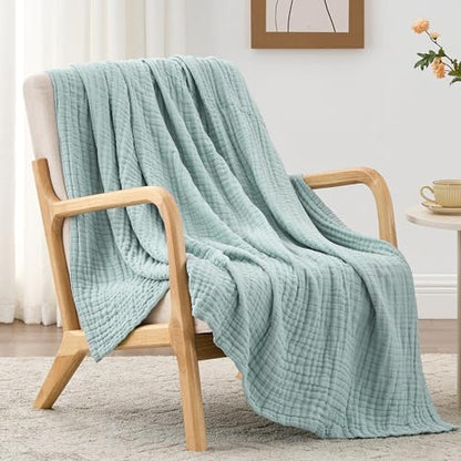 Love's cabin 100% Cotton Muslin Blanket, 6 Layer Lightweight Breathable Gauze Throw Blanket 50 x 60 Inches, Soft All Season Blanket for Couch, Bed, Sofa, Cyan - color: Cyan, size: Throw(50"x60")