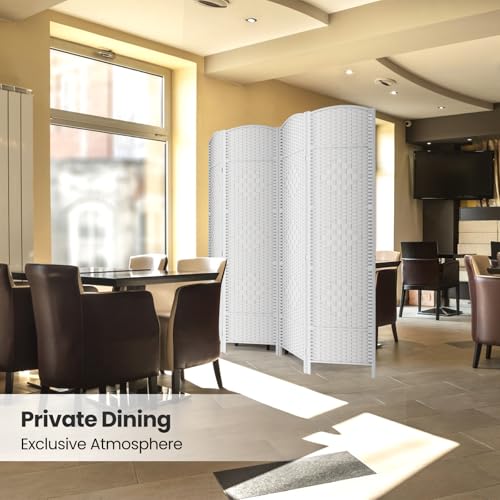 4 Panel Folding Room Divider,Woven Privacy Screen,White | Solid wood frame, handcrafted diamond pattern, 6FT tall, extends to 63 inches wide, no assembly required - color: White, size: 4-Panel