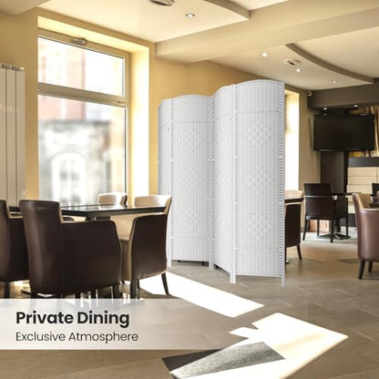 4 Panel Folding Room Divider,Woven Privacy Screen,White | Solid wood frame, handcrafted diamond pattern, 6FT tall, extends to 63 inches wide, no assembly required - color: White, size: 4-Panel