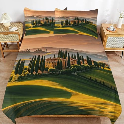 3 Piece Italy Tuscan Bedding Set - Ultra Soft Fabric & Double-Sided Print, Breathable Comforter Set with 1 Quilt Cover & 2 Pillowcases for Home Hotel, 102"x90" - size: 102"x90"