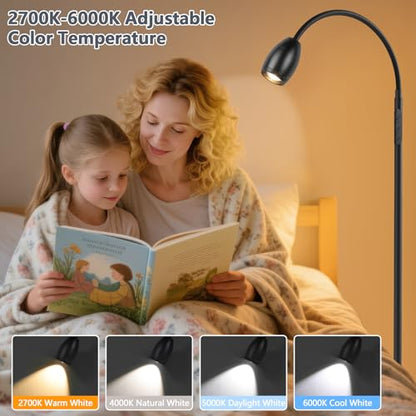 Reading Floor Lamp, 72" LED Dimmable Lamp with Gooseneck,Zoomable Spotlight | Adjustable Color Beam Standing Lamp, 10W, Touch & Remote Control, Task Craft, Sewing, Bedroom Living Room, Office,Matte Black - color: Matte Black