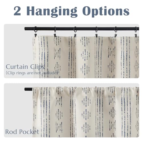 jinchan Boho Blackout Kitchen Tier Curtains, 24 Inch, Blue on Beige | Blue geometric print on warm beige, soft blackout backing, 2 panels, rod pocket, for kitchens, bedrooms, RVs and campers - color: Blackout Backing | Blue on Beige, size: 25"W x 24"L (Pa