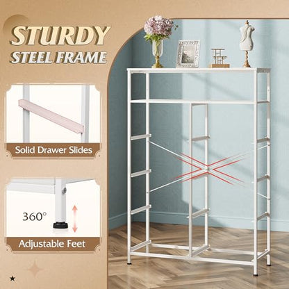 WLIVE 8 Drawer White Fabric Dresser Open Shelves,Tall Storage Tower | White 8-drawer fabric dresser with open shelves, great baby dresser for nursery kids bedroom closet toddler storage - color: White, style: Raised Shelves
