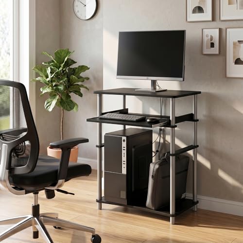 23.6 Wide Gaming Desk with Keyboard Tray, Laptop Notebook Computer Desk, Office Desk, Desk for Study Room, Dorm, Home Office, Bedroom, Black - color: Black/Grey, size: 1 Tier