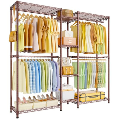E4 Clothes Rack, Heavy-Duty Garment Rack Can Be L-Shaped Closet System | Bronze Metal Freestanding Clothing Organizer Storage System with Shelves and Hangers, Load 962lbs, 71.6"W x 14.5"D x 79.3"H - color: Bronze