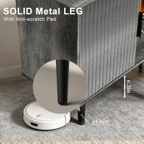 Lightdot 55" Fluted Small Gery TV Stand with Outlet & Fireplace Light | Media Console with Storage, Mid Century Cabinet Fits 55-65" TV, for Living Room/Bedroom/Sofa Cabinet,Easy Assembly - color: Gray-mirror/55"
