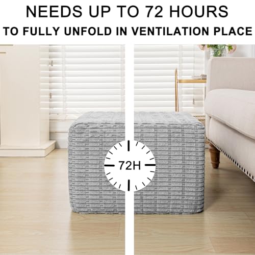 Asuprui Square Pouf Ottoman Stuffed, Light Gray, 20x20x14 Inch | Foot Rest, Lightweight, Modern Footstool, All-in-one Foam Filling, Chic Accent Piece for Living Room Bedroom - color: Light Gray