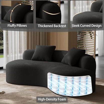 79" Curved Loveseat, Boneless Deep Seat Boucle Cloud Sofa, Black | Curved boneless design, deep plush seating, soft boucle upholstery and 2 pillows deliver cloud-like comfort for living rooms. - color: Black