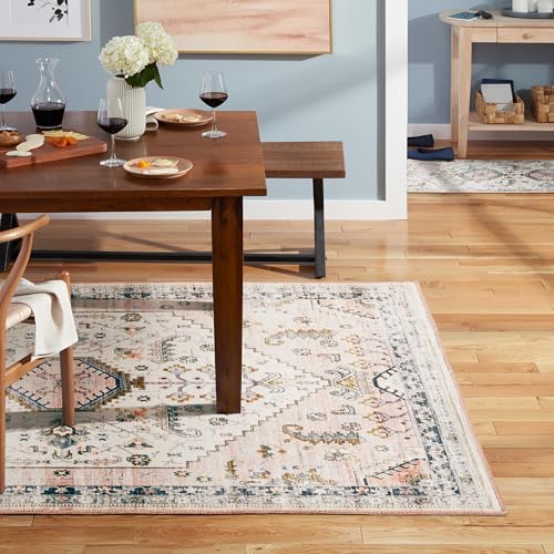 Haven Modern Medallion Machine Washable Area Rug with Airflo Technology for Easy Clean, Ultra-Soft Non-Slip Rug with Built-in Pad, Pet, Family & Allergy Friendly, Blush, 8'x10' - color: Blush Medallion, size: 7'11" x 9'11" (Rectangular)
