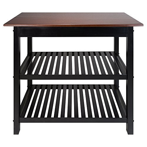 Casual Home Kitchen Island with Solid American Hardwood Top, Walnut&black - color: Walnut&black