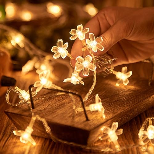 Flower String Lights Plug in, WFGGEH 10ft 20 LED Warm White Cherry Blossom Fairy String Lights for Party Birthday Wedding Christmas Home Decoration