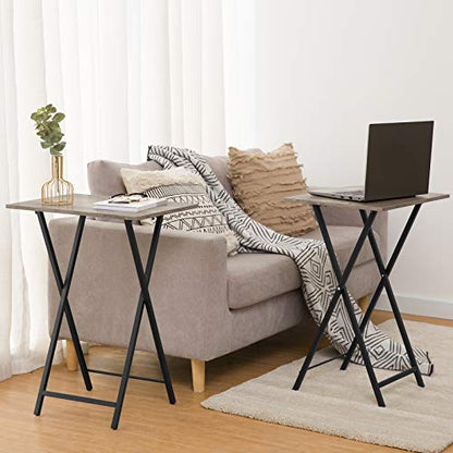HOOBRO Folding TV Tray Tables, Set of 2 Side Table for Small Space, Industrial Snack Tables for Eating at Couch, Stable Metal Frame, Easy Assembly, Space Saving, Greige and Black BG25BZ01 - color: Greige + Black