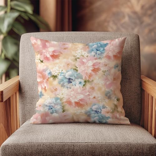 Velvet Decorative Throw Pillow Covers,Watercolor Wash Floral Design Pillowcase,Double- Sided Throw Pillowcase,Square Cushion Cover for Sofa Living Room Bed,18x18inch - color: Pink-a