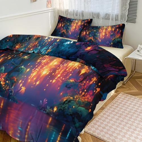 Enchanted Forest 3 Piece Reversible Bedding Set 90"x90",Double Sided Brushed Microfiber Duvet Cover Set with 2 Pillowcases Soft Breathable Comforter Cover for Home - color: Enchanted Forest-2, size: 90"x90"