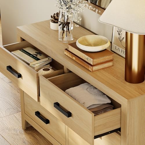 WAMPAT Farmhouse Entertainment Center with Bookshelves, TV Stand Set with Glass Doors & 6 Drawers, Wood Media Console for Living Room, Bedroom, Oak - color: Oak