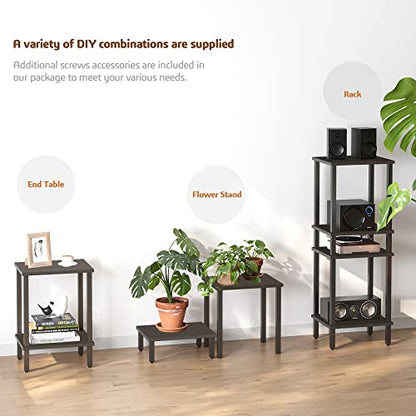 TUTOTAK End Table with Charging Station, Side Table Set of 2, Nightstand | 2-Tier Storage Shelf, Bedside Table with USB Ports, Sofa Table for Small Space, Livingroom, Bedroom Black TB01BK041 - color: Black