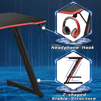 Dkelincs Gaming Desk 39.4 inch Z-Shaped Computer Desk PC Computer Table Home Office Desk Ergonomic Gamer Workstation with Headphone Hook, Red - color: Red, size: 39 Inch