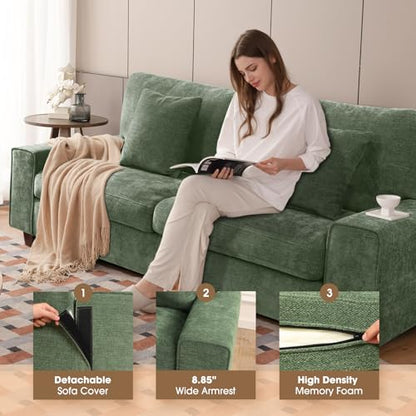 DOPEDIO 88.58" Chenille Loveseat Sofa, Green, Modern Couch for Living Room | Removable washable cover,pocket spring cushions, solid wood frame, easy assembly for apartments, ideal for small spaces - size: 88.58 inch, style: Green Chenille