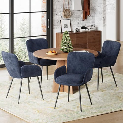VKNOW Modern Upholstered Dining Chairs Set of 4 with Armrest, Navy | Armed Dining Room Chairs with Metal Legs, Kitchen Chairs for Restaurant Kitchen Living Room - color: Navy Blue, size: Set of 4