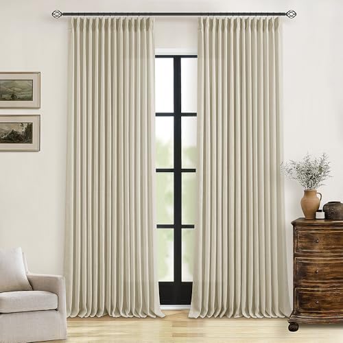90 Inch Linen Pinch Pleated Curtains 2 Panels for Living Room Bedroom Memory Training Shaped Semi Sheer Beige Light Tan Pinch Pleat Drapes Hooks Rings Light Filtering Window Curtain 40x90 - color: Linen, size: 40"W x 90"L (Pack of 2)