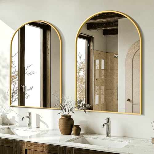 AMOISE Arched Bathroom Mirror for wall, 2 Pack 30"x20" Vanity Mirror, Gold | Metal Frame, HD Glass, Over Sink Mirror for Bathroom, Entryway, Living Room & Bedroom - color: Gold, size: 30"Lx20"W