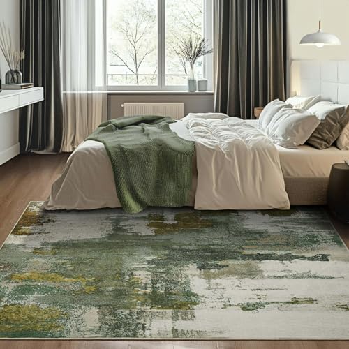 Kelarea Washable Area Rug 4x6, Non-Slip Low Pile Abstract Green | Water & Stain Resistant, Pet Friendly, Easy Clean, Ultra Soft, for Living Room, Bedroom, Nursery, Ofiice - color: Green, size: 4' x 6' (Rectangular)