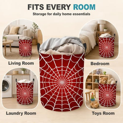 Red Spider Web Dirty Clothes Hamper,Foldable Laundry Basket with Handles,Halloween Gothic Waterproof Oxford Cloth Storage Bin for Bedroom Bathroom Nursery,16 x 20 Inch - color: Red Spider Web,Halloween Gothic