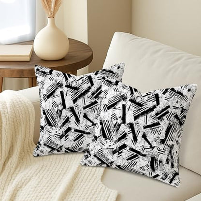 Stripes Throw Pillow Covers Set of 2, Modern Abstract Brush Patterns Texture None Black with Hidden Zipper Accents Pillows Cases for Home Living Room Bedroom Dorm Couch Decor 14x14 Inch - size: 14" x 14" (Pack of 2)