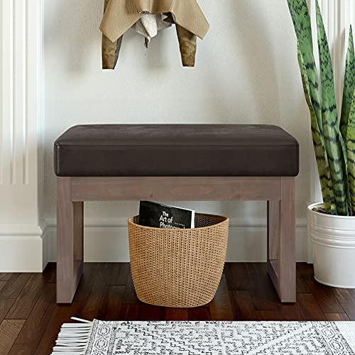 SIMPLIHOME Milltown 27" Wide Vegan Leather Ottoman in Distressed Brown | Contemporary ottoman with a cushioned seat for bedroom seating; rectangle footstool, footrest or bench. - color: Distressed Brown, style: Small Ottoman Bench