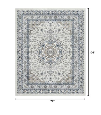 Farmhouse 6x9 Nursery Rug, Low Pile & Non Slip Area Rug for Living Room, Bedroom, Dining Room Table, Blue and Grey High Traffic - Non Shedding & Stain Resistant Soft Carpet, Faded Print Accent Mat - color: Blue / Grey / Brown, size: 6' x 9' (Rectangular)