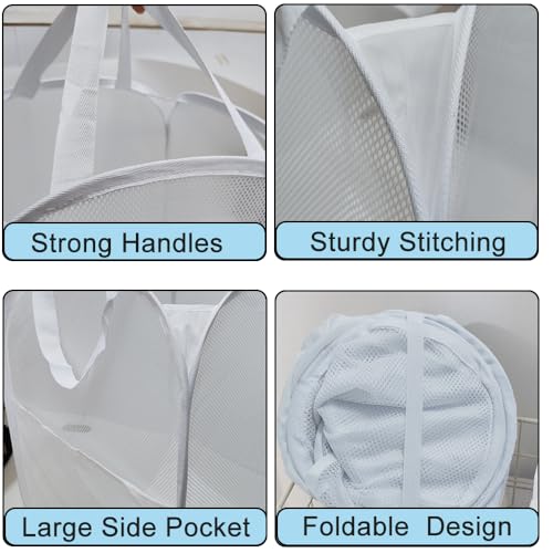 2Pcs Pop Up Hampers for Cruise, Folding Laundry Basket Space Saving Design, Dirty Clothes Hamper for Bedroom, Hotel, RV, Travel (White+Beige) - color: White+Beige