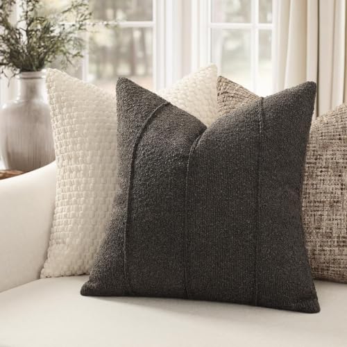 YCOLL Textured Boucle Throw Pillow Covers 22x22 Pack of 2 - Soft Neutral Striped Cushion Covers, Cozy Accent Decorative Pillow Covers for Couch, Sofa, Bed, Living Room (Dark Gray) - color: Dark Gray, size: 22" x 22" (Pack of 2)
