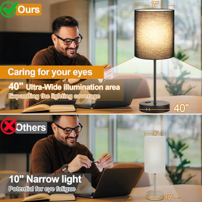 Lynnoland 2 Pack Touch Control Table Lamps with 2 USB & AC Outlet, 3-Way Dimmable Bedside Nightstand Lamps for Bedroom Living Room Nursery, 800 Lumens 3000K Warmlight Bulbs Included - color: (2 Pack)Black & Black(Base)-3000K Bulbs Included
