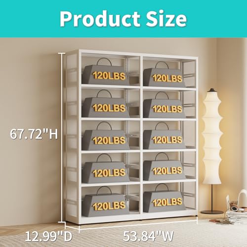 SteeLoong 5 Tier Bookshelf -Metal Bookcase with 4 Adjustable Shelves | White Storage Unit Organizer for Living Room, Office (1 Main Shelf + 1 Subframe Shelf) - color: White, size: 5-Tier 54"W