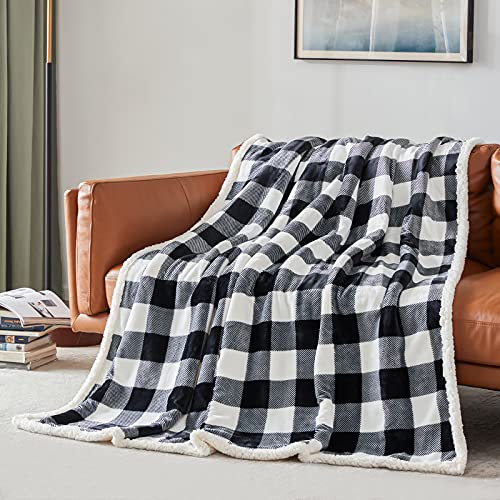 Sherpa Plaid Twin Blanket 60" X 70", Fuzzy Fluffy Soft Cozy Throw Blanket, Twin Size Plush Fleece Flannel Plush Microfiber Blanket for Couch Bed Sofa (Black) - color: Black